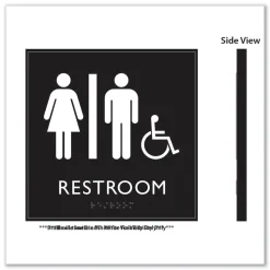 Headline Sign 8 in. x 8 in. Unisex Accessible Restroom Plastic ADA Sign - Clear/White