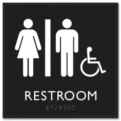 Headline Sign 8 in. x 8 in. Unisex Accessible Restroom Plastic ADA Sign - Clear/White