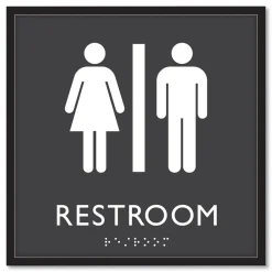 Headline Sign 8 in. x 8 in. Unisex Restroom Plastic ADA Sign - Clear/White