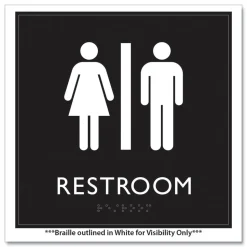 Headline Sign 8 in. x 8 in. Unisex Restroom Plastic ADA Sign - Clear/White