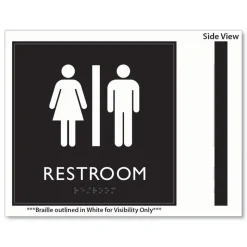 Headline Sign 8 in. x 8 in. Unisex Restroom Plastic ADA Sign - Clear/White