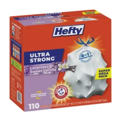 Hefty 23.75 in. x 24.88 in. 13 gal. Ultra Strong Scented Drawstring Tall Kitchen Bags - Lavender/Vanilla, White (330/Carton)