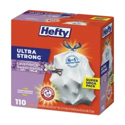Hefty 23.75 in. x 24.88 in. 13 gal. Ultra Strong Scented Drawstring Tall Kitchen Bags - Lavender/Vanilla, White (330/Carton)
