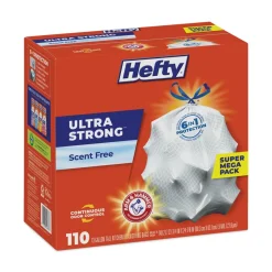 Hefty 23.75 in. x 24.88 in. 13 gal. Ultra Strong Drawstring Tall Kitchen Trash Bags - White (330/Carton)