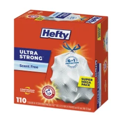 Hefty 23.75 in. x 24.88 in. 13 gal. Ultra Strong Drawstring Tall Kitchen Trash Bags - White (330/Carton)