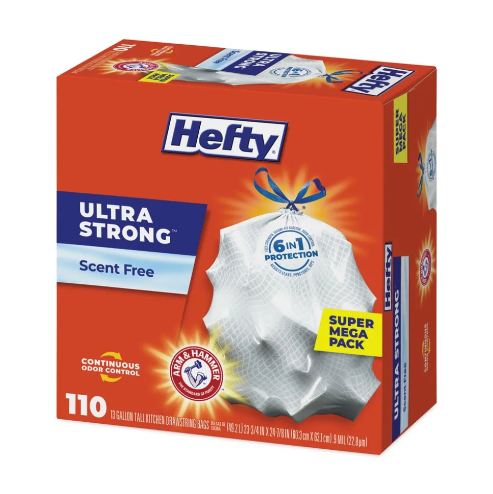 Hefty 23.75 in. x 24.88 in. 13 gal. Ultra Strong Drawstring Tall Kitchen Trash Bags - White (330/Carton)