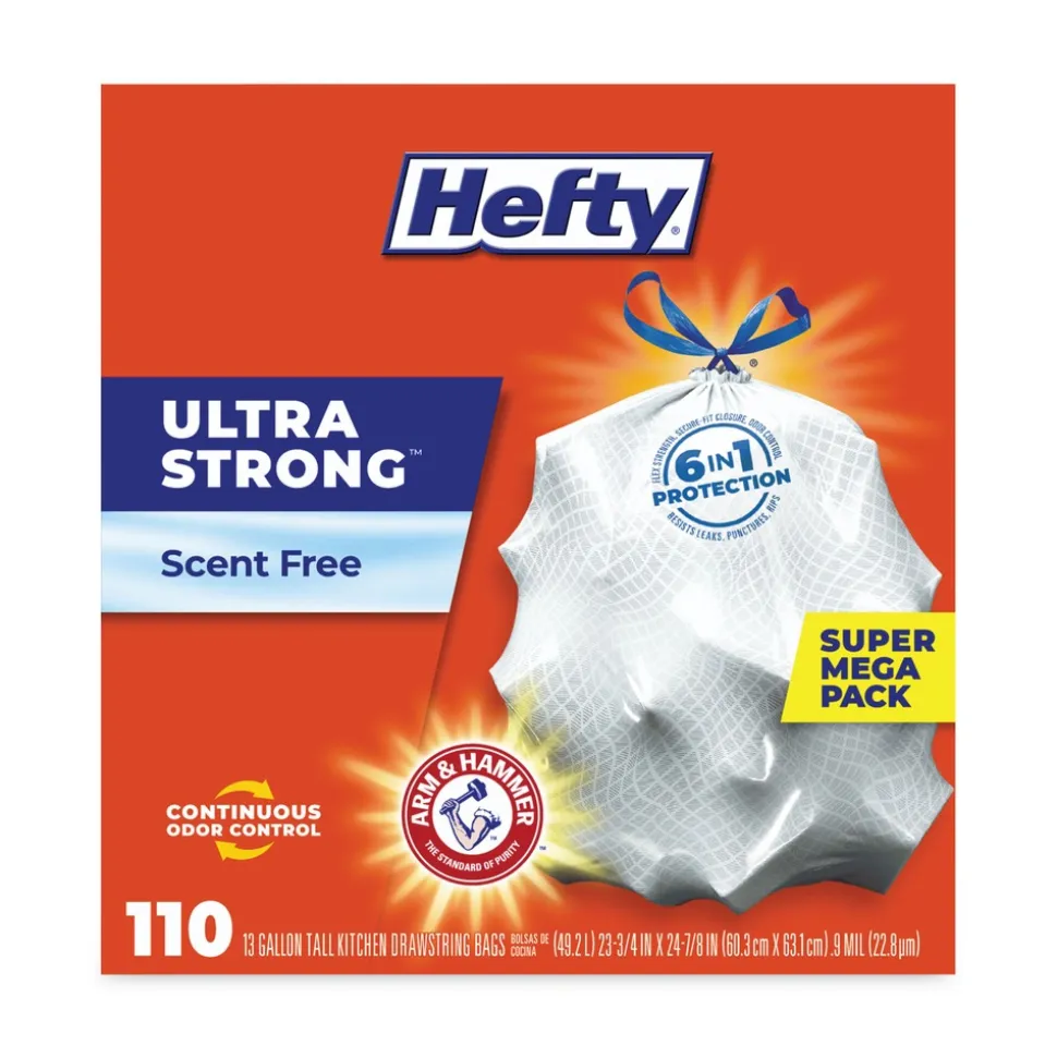 Hefty 23.75 in. x 24.88 in. 13 gal. Ultra Strong Drawstring Tall Kitchen Trash Bags - White (330/Carton)