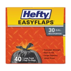 Hefty E27744 30 in. x 33 in. 30-Gallon 0.85 mil Easy Flaps Trash Bags - Black (40/Box, 6 Boxes/Carton)