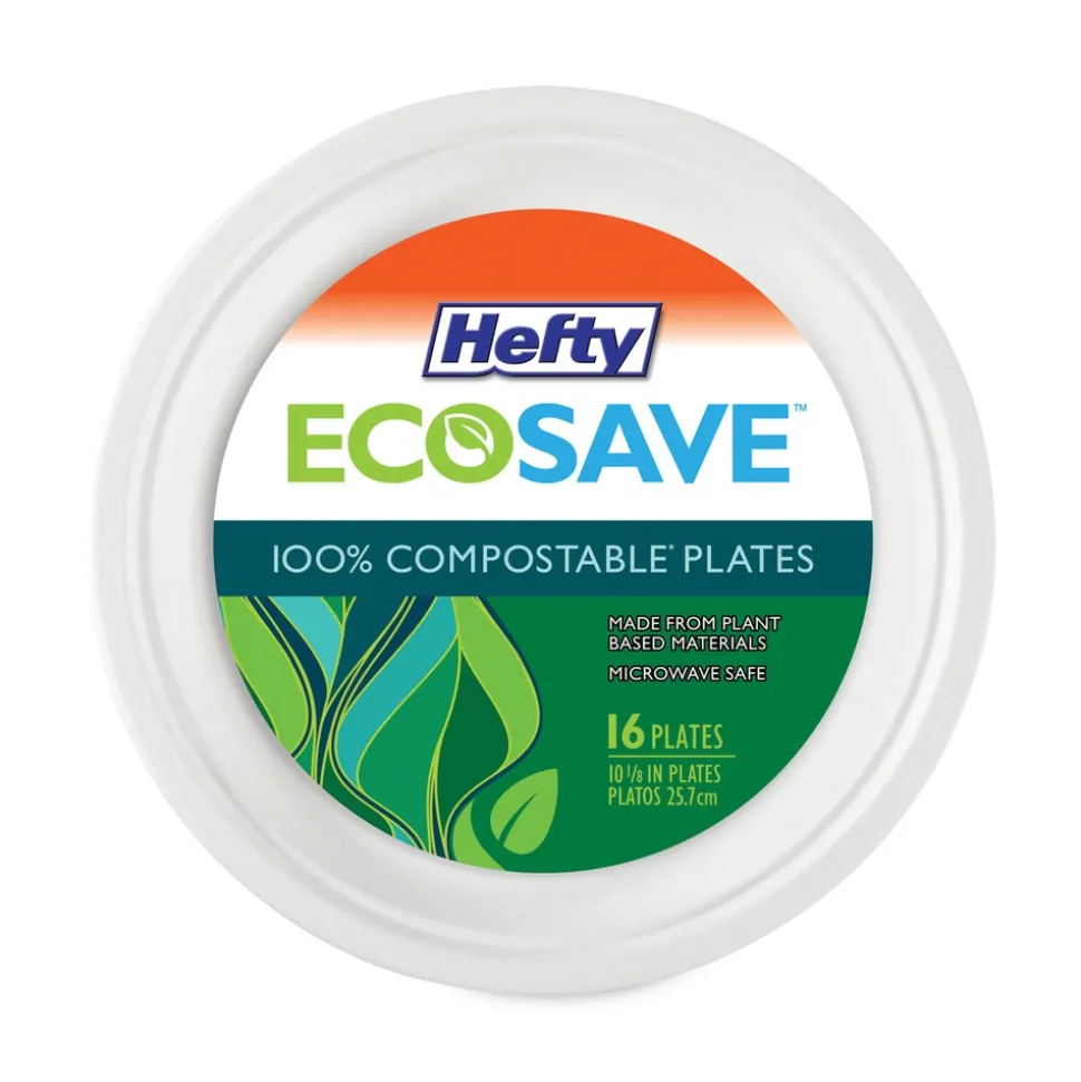 Hefty ECOSAVE 6.75 in. Diameter Plate Sugarcane Tableware - White (12/Carton)