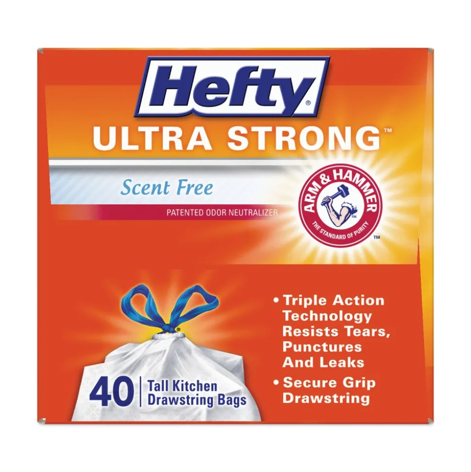Hefty Ultra Strong 23.75 in. x 24.88 in. 13 gallon Drawstring Extra Heavy-Duty Tall Kitchen Trash Bags - White (240/Carton)
