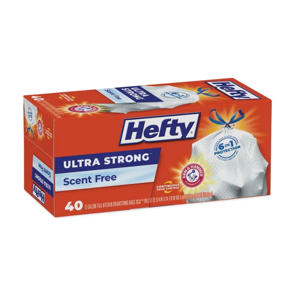 Hefty Ultra Strong 23.75 in. x 24.88 in. 13 gallon Drawstring Extra Heavy-Duty Tall Kitchen Trash Bags - White (240/Carton)