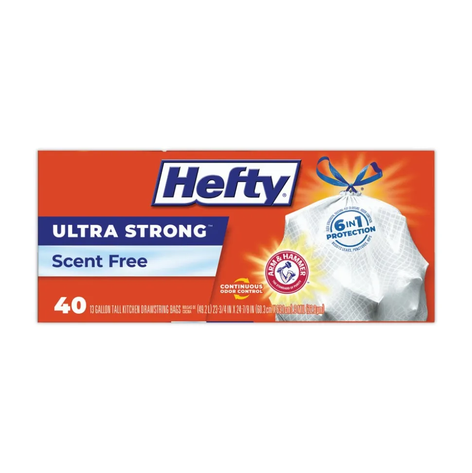 Hefty Ultra Strong 23.75 in. x 24.88 in. 13 gallon Drawstring Extra Heavy-Duty Tall Kitchen Trash Bags - White (240/Carton)