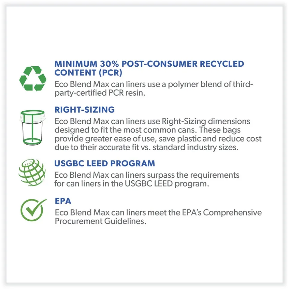 Heritage 24 in. x 27 in. 30 gal. 1 mil Eco Blend Max Can Liners - Black (500/Carton)