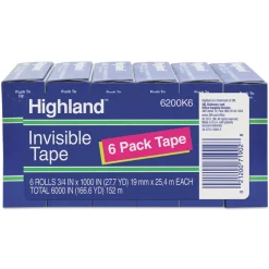 Highland 0.75 in. x 83.33 ft. 1 in. Core Invisible Permanent Mending Tape - Clear (6/Pack)