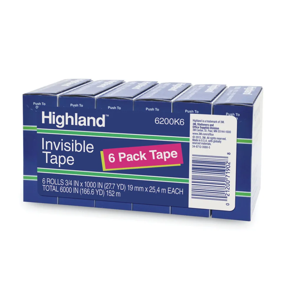 Highland 0.75 in. x 83.33 ft. 1 in. Core Invisible Permanent Mending Tape - Clear (6/Pack)