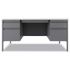 Hirsh Industries 60 in. x 30 in. x 29.5 in. Left and Right-Hand Pedestals Box/File Drawer Format Teachers Pedestal Desks - White/Platinum