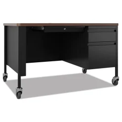 Hirsh Industries 48 in. x 30 in. x 29.5 in. Right-Hand Pedestal Box/File Drawers Mobile Teachers Pedestal Desks - Walnut/Black