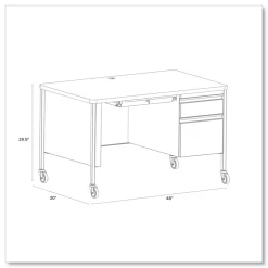 Hirsh Industries 48 in. x 30 in. x 29.5 in. Right-Hand Pedestal Box/File Drawers Mobile Teachers Pedestal Desks - Walnut/Black