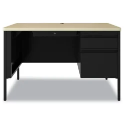 Hirsh Industries 48 in. x 30 in. x 29.5 in. One Right-Hand Pedestal Box/File Drawers Teachers Pedestal Desks - Maple/Black