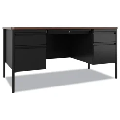 Hirsh Industries 60 in. x 30 in. x 29.5 in. Left and Right-Hand Pedestals: Box/File Drawer Format Teachers Pedestal Desks - Walnut/Black