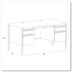 Hirsh Industries 60 in. x 30 in. x 29.5 in. Left and Right-Hand Pedestals: Box/File Drawer Format Teachers Pedestal Desks - Walnut/Black