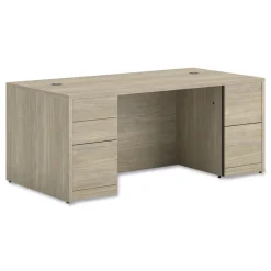 HON 10500 Series 72 in. x 36 in. x 29.5 in. Double Full-Height Pedestal Desk - Kingswood Walnut