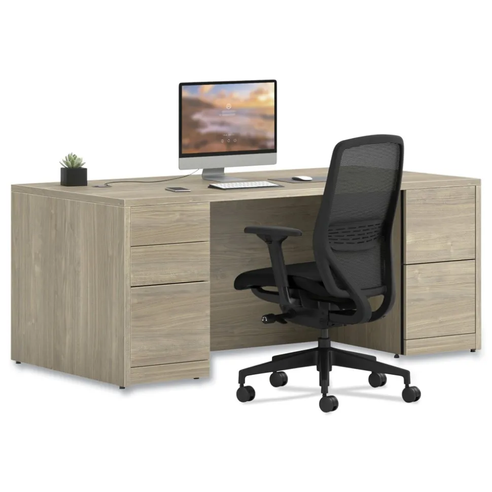 HON 10500 Series 72 in. x 36 in. x 29.5 in. Double Full-Height Pedestal Desk - Kingswood Walnut