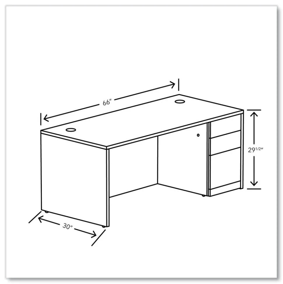 HON 10500 Series 66 in. x 30 in. x 29.5 in. Single Pedestal Desk - Mahogany