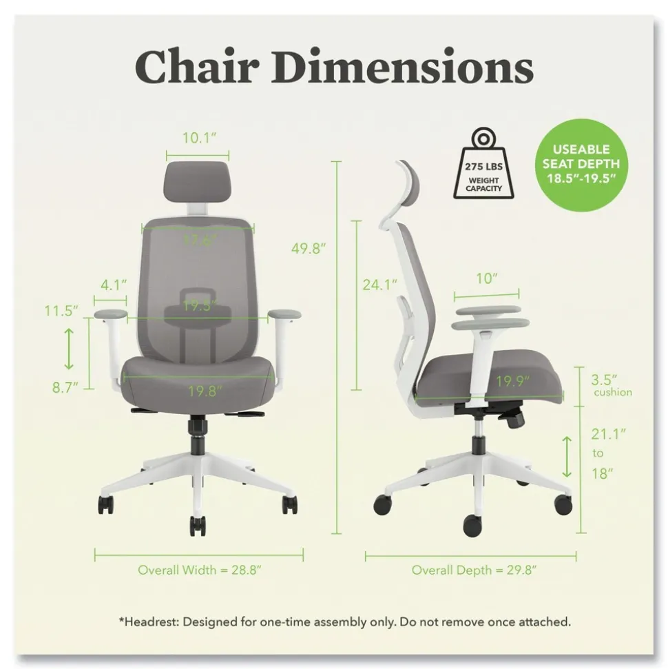 HON Altern Mesh Back Task Chair, 17.95 to 21.1 Seat Height, Gray Seat, Gray/White Back, White Base