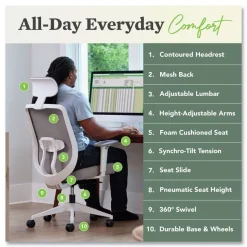 HON Altern Mesh Back Task Chair, 17.95 to 21.1 Seat Height, Gray Seat, Gray/White Back, White Base