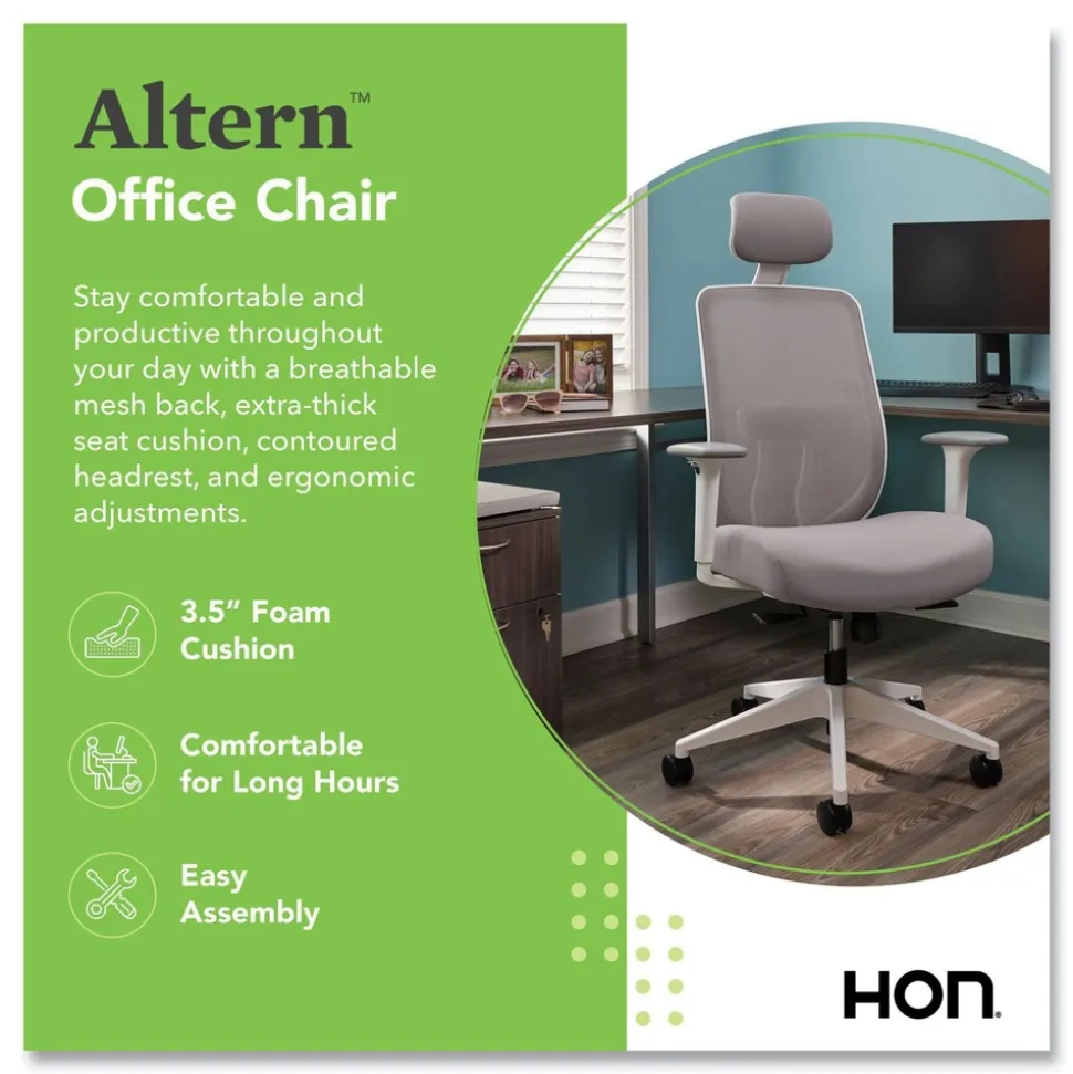 HON Altern Mesh Back Task Chair, 17.95 to 21.1 Seat Height, Gray Seat, Gray/White Back, White Base