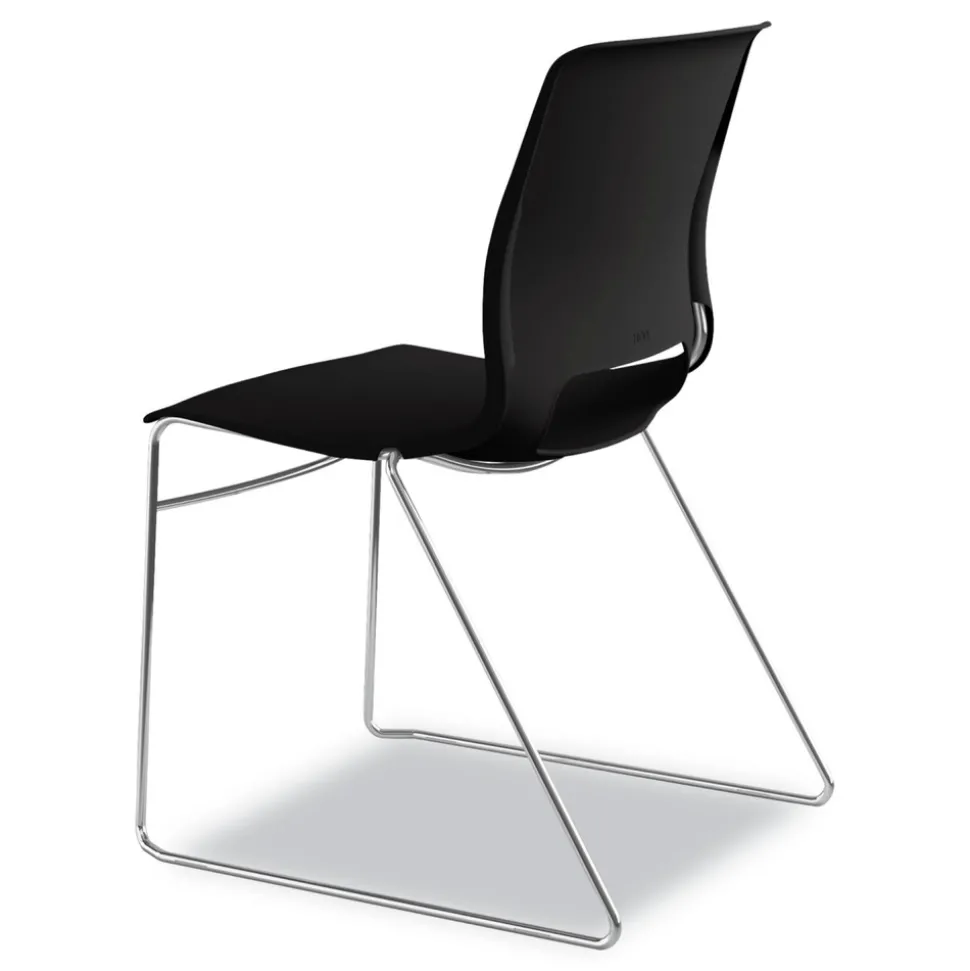 HON Between Seated-Height X-Base with 30 in. Diameter Between Round Table Top and Motivate High-Density Stacking Chair Bundle (4 Chairs/Carton)