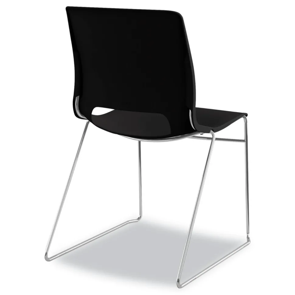 HON Between Seated-Height X-Base with 30 in. Diameter Between Round Table Top and Motivate High-Density Stacking Chair Bundle (4 Chairs/Carton)