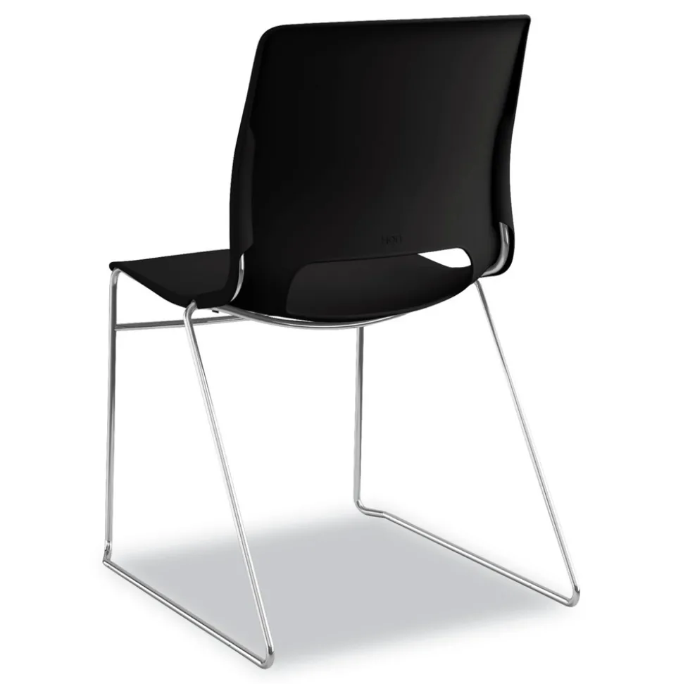 HON Between Seated-Height X-Base with 30 in. Diameter Between Round Table Top and Motivate High-Density Stacking Chair Bundle (4 Chairs/Carton)