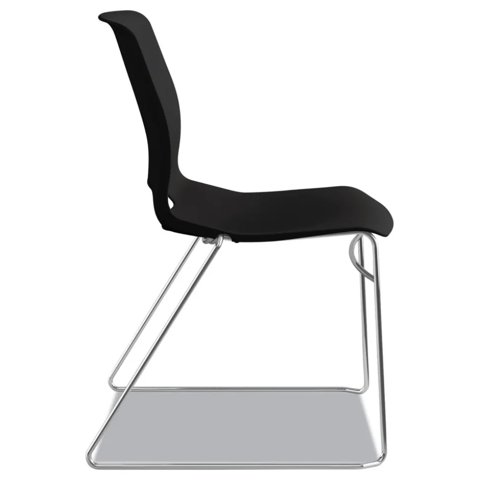 HON Between Seated-Height X-Base with 30 in. Diameter Between Round Table Top and Motivate High-Density Stacking Chair Bundle (4 Chairs/Carton)