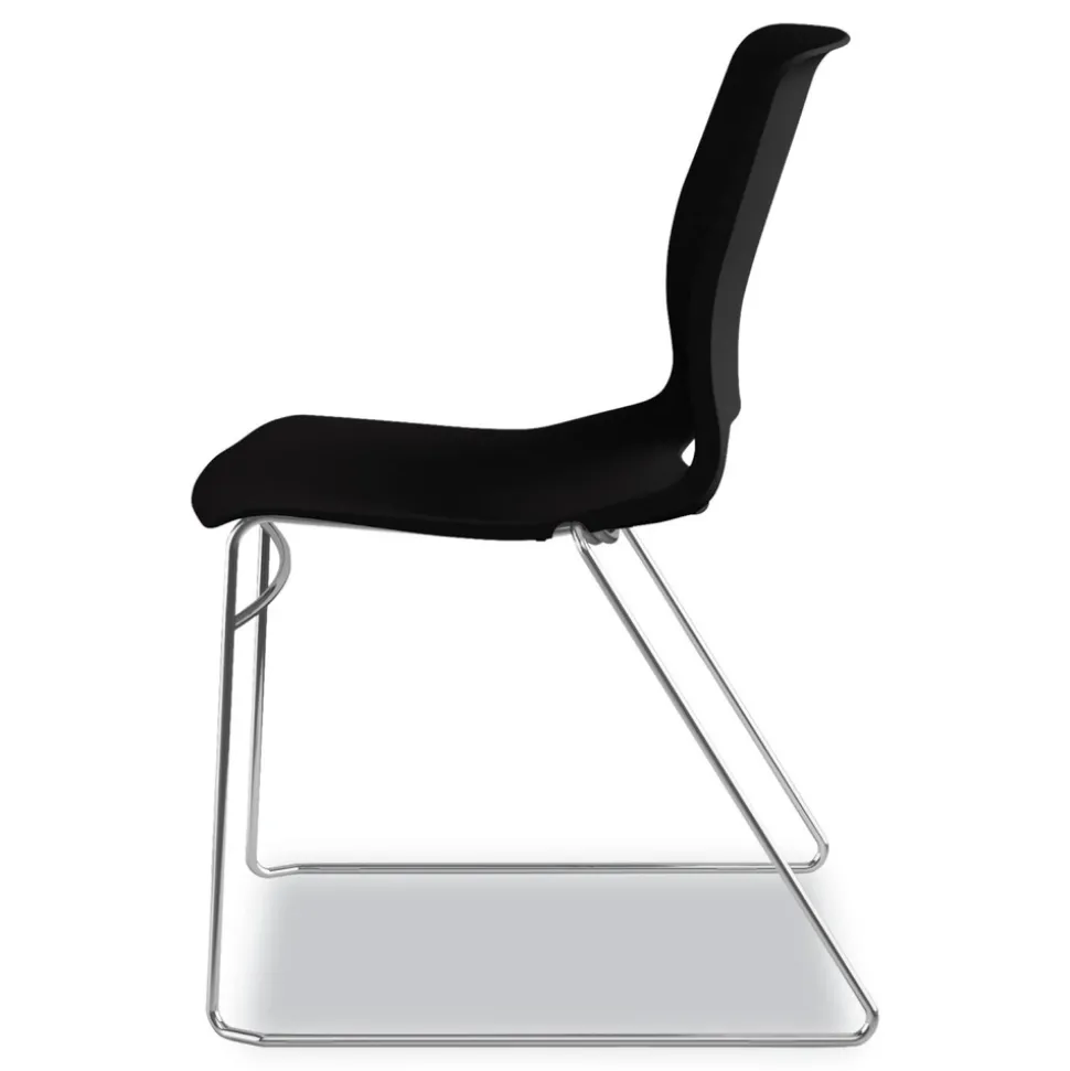 HON Between Seated-Height X-Base with 30 in. Diameter Between Round Table Top and Motivate High-Density Stacking Chair Bundle (4 Chairs/Carton)