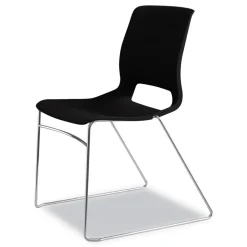 HON Between Seated-Height X-Base with 30 in. Diameter Between Round Table Top and Motivate High-Density Stacking Chair Bundle (4 Chairs/Carton)