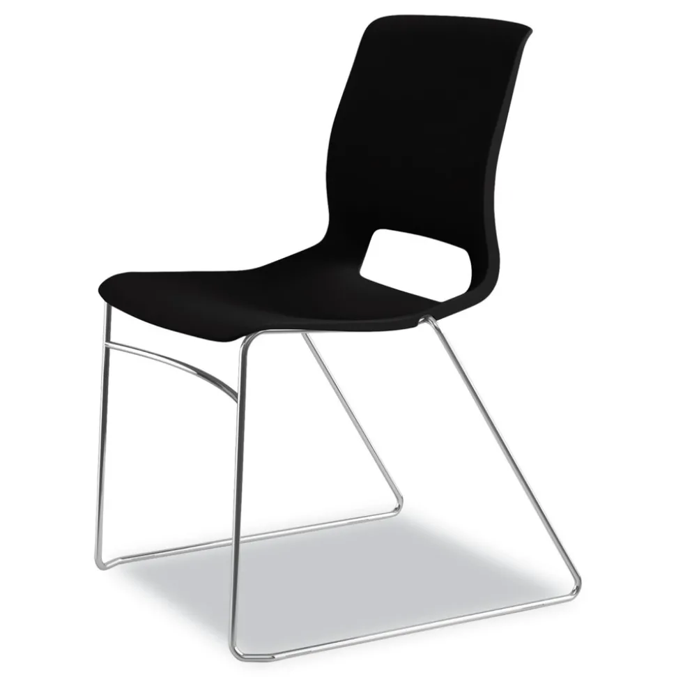 HON Between Seated-Height X-Base with 30 in. Diameter Between Round Table Top and Motivate High-Density Stacking Chair Bundle (4 Chairs/Carton)