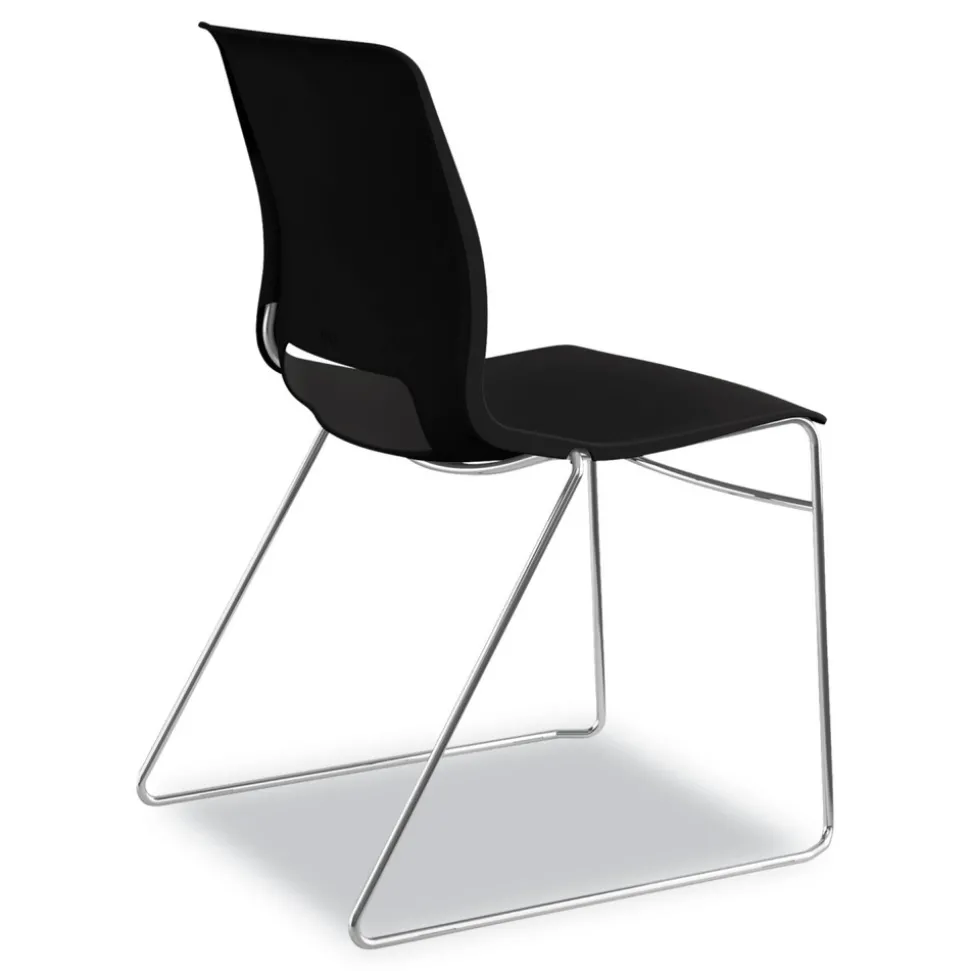 HON Between Seated-Height X-Base with 30 in. Diameter Between Round Table Top and Motivate High-Density Stacking Chair Bundle (4 Chairs/Carton)