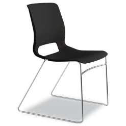 HON Between Seated-Height X-Base with 30 in. Diameter Between Round Table Top and Motivate High-Density Stacking Chair Bundle (4 Chairs/Carton)