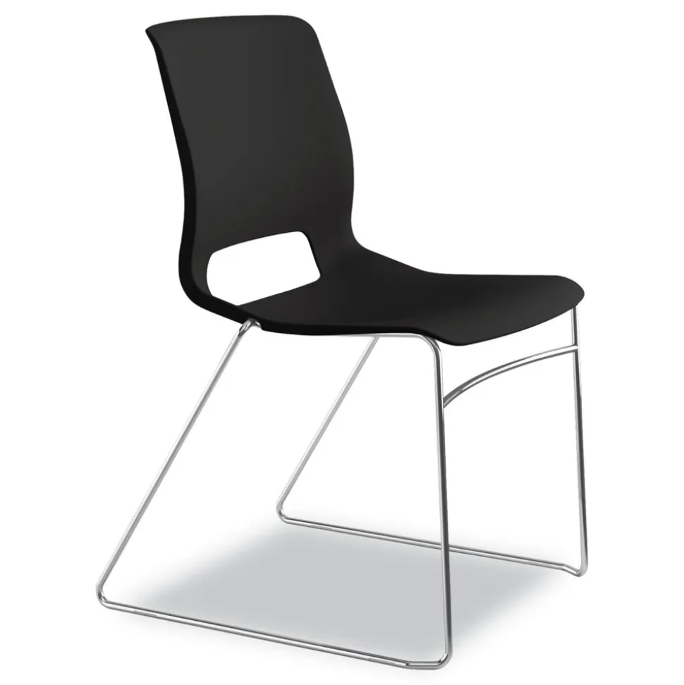 HON Between Seated-Height X-Base with 30 in. Diameter Between Round Table Top and Motivate High-Density Stacking Chair Bundle (4 Chairs/Carton)