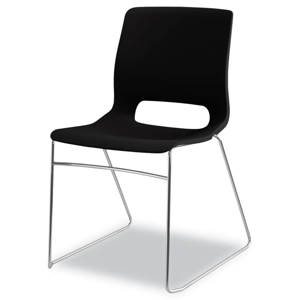 HON Between Seated-Height X-Base with 30 in. Diameter Between Round Table Top and Motivate High-Density Stacking Chair Bundle (4 Chairs/Carton)