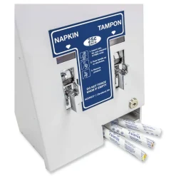 HOSPECO 11.13 in. x 7.63 in. x 26.38 in. 25 Cent Coin Mechanism Dual Sanitary Napkin/Tampon Dispenser - White/Blue