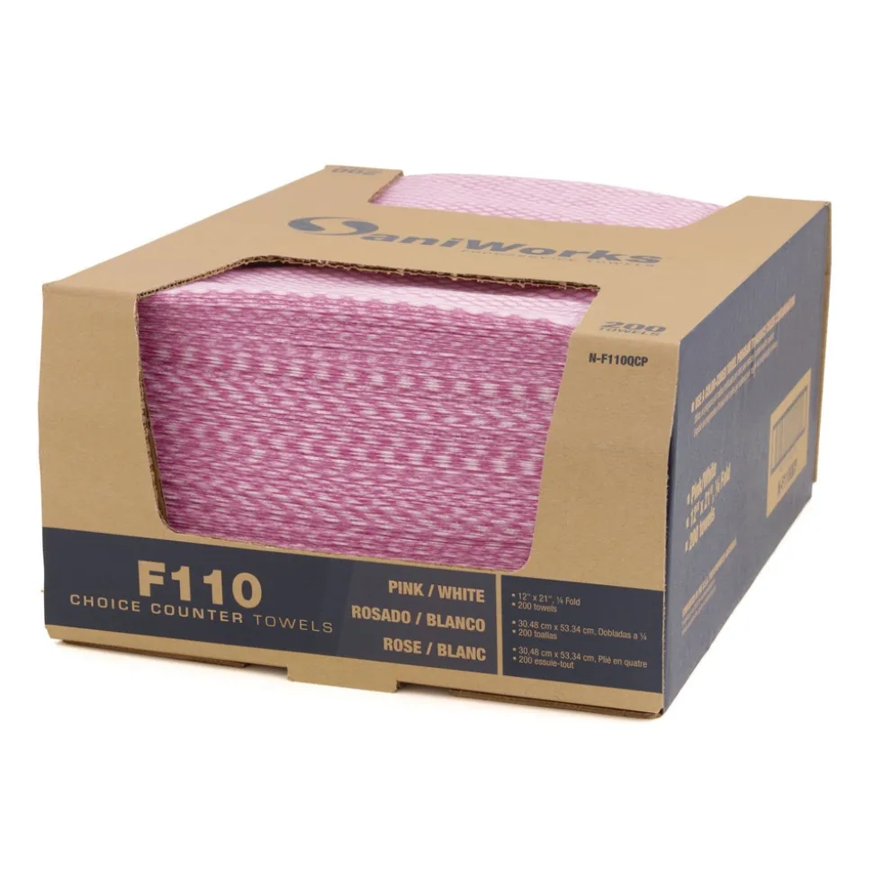 HOSPECO Choice 12 in. x 21 in. 1-Ply Counter Foodservice Wiper - Pink/White (200/Carton)