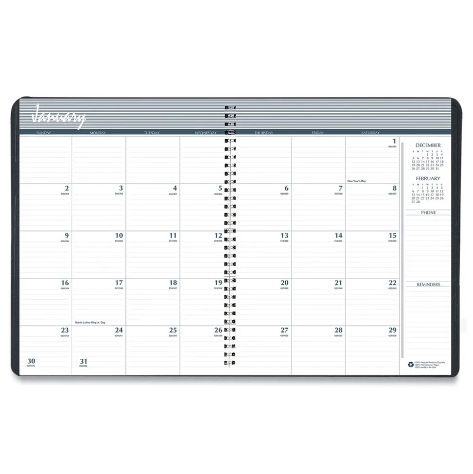 House of Doolittle 8.75 in. x 6.78 in. 14-Month (Dec 2025-Jan 2027) Recycled Ruled Monthly Planner - Black Cover