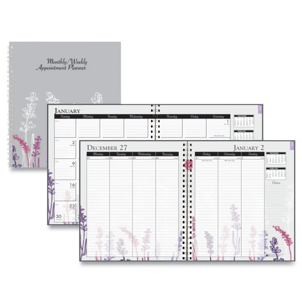House of Doolittle 9 in. x 7 in. 12-Month (Jan-Dec 2026) Recycled Wild Flower Weekly/Monthly Planner - Gray/White/Purple Cover