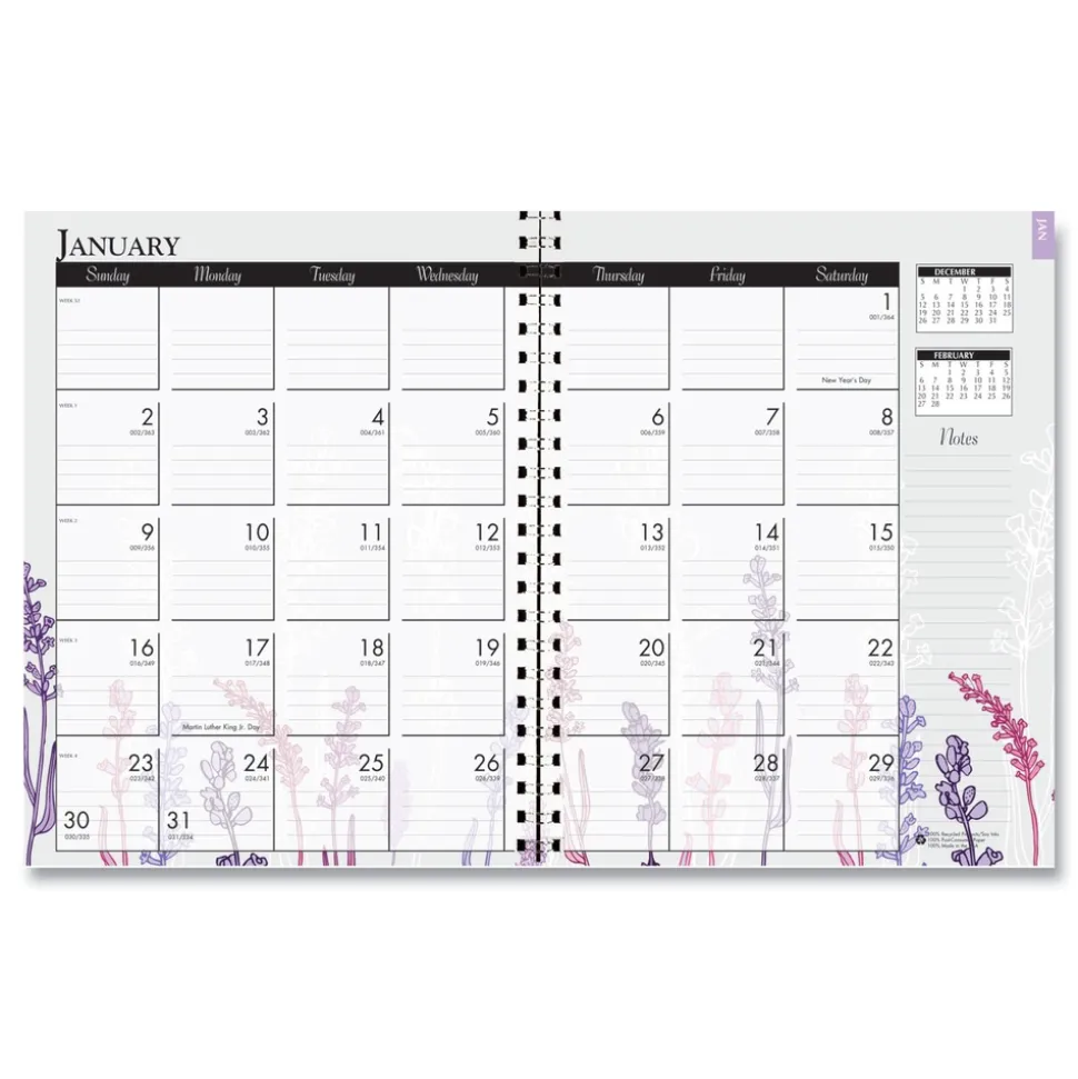 House of Doolittle 9 in. x 7 in. 12-Month (Jan-Dec 2026) Recycled Wild Flower Weekly/Monthly Planner - Gray/White/Purple Cover