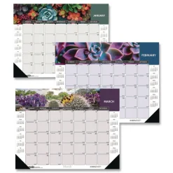 House of Doolittle 17 in. x 22 in. 12-Month (Jan-Dec 2026) Recycled Succulent and Cacti Desk Pad Calendar - Multicolor Sheets/Black Corners
