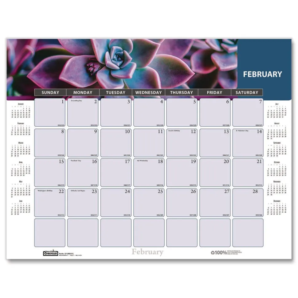 House of Doolittle 17 in. x 22 in. 12-Month (Jan-Dec 2026) Recycled Succulent and Cacti Desk Pad Calendar - Multicolor Sheets/Black Corners