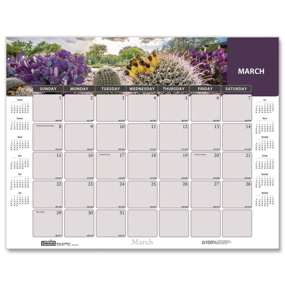 House of Doolittle 17 in. x 22 in. 12-Month (Jan-Dec 2026) Recycled Succulent and Cacti Desk Pad Calendar - Multicolor Sheets/Black Corners